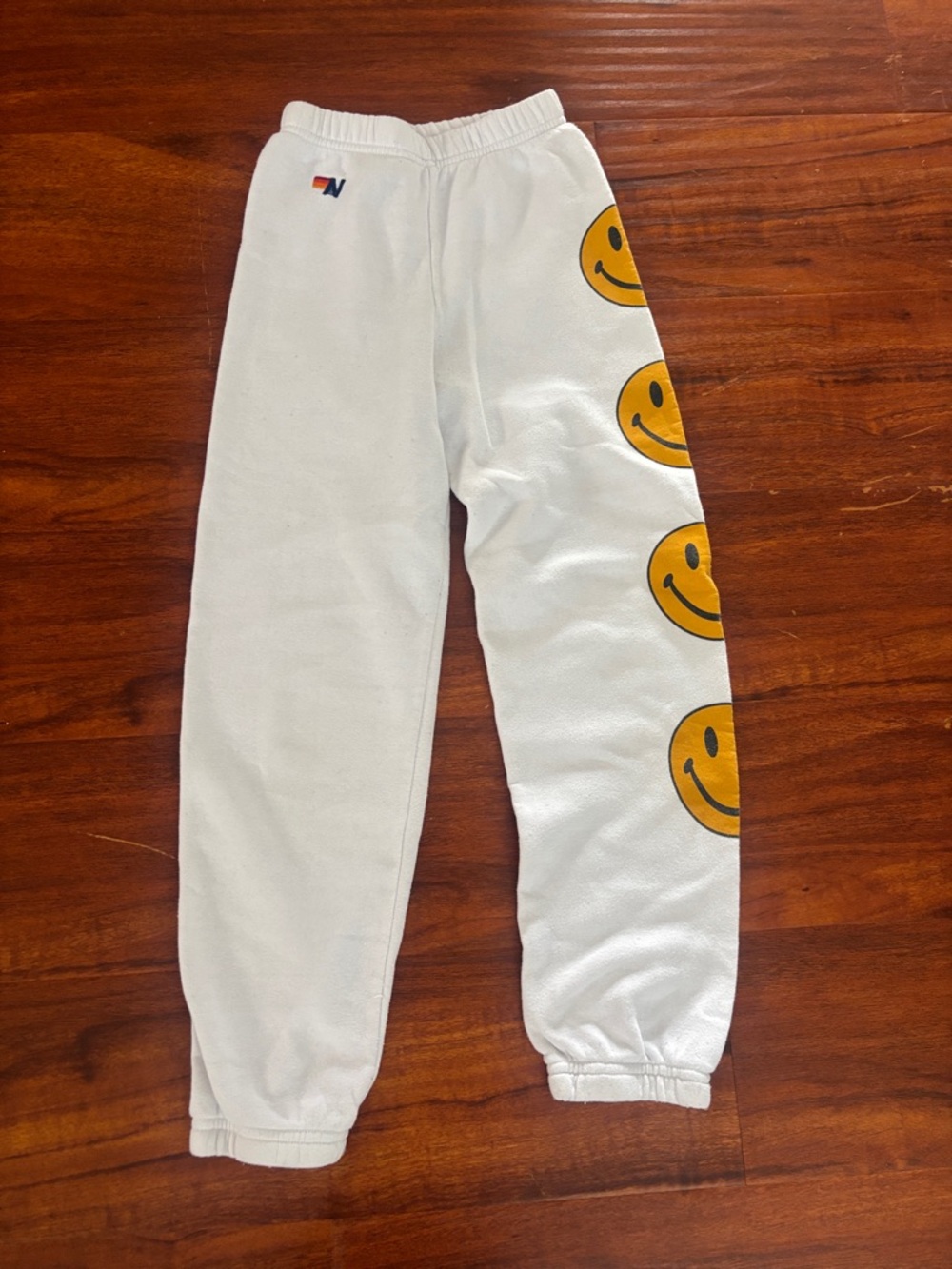 Aviator Nation White Kids Sweatpants with Yellow Smile Faces